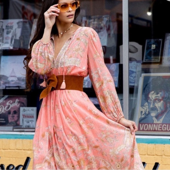 Spell And The Gypsy Collective Hendrix Boho Midi Dress in Dusty Pink Size Small - Picture 2 of 15